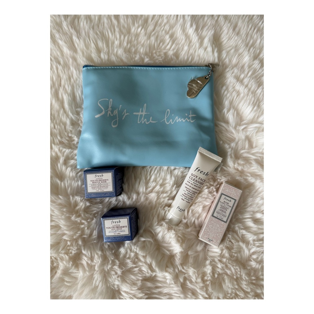 Fresh Skincare Set Travel Bag Soy Cleanser Rose Toner Lotus Cream Mask